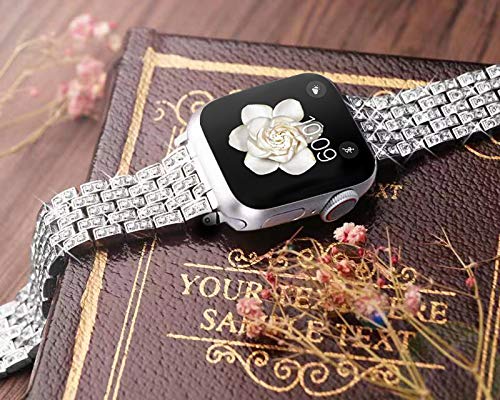 Dsytom Bing Band Compatible with Apple Watch Band 38mm 40mm 41mm,Jewelry Replacement Metal Wristband Strap for iWatch Band Series Ultra 2 9/8/7/6/5/4/3/2/1/SE Ultra(Silver)