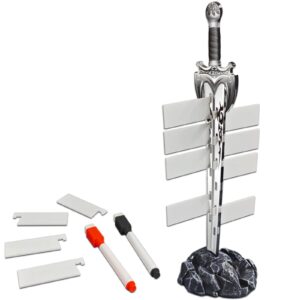 initiative tracker acrylic laser cut sword in the stone base with 12 pcs erasable taken flags perfect for d&d, dungeons & dragons, pathfinder and other tabletop rpg