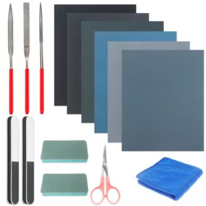 15 pieces resin casting tools set - include sand papers, polishing blocks, polishing cloth, round file, semicircular file, flat file and scissors for polishing epoxy resin jewelry making supplies