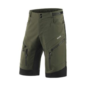 arsuxeo men's loose fit cycling shorts mountain bike shorts water ressistant 1903 army green size medium