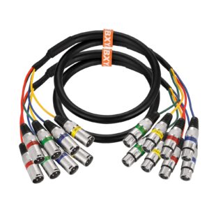 ebxya 3 ft xlr snake cables 4 colored, 4-channel microphone patch cable xlr male to female, recording snake for live, recording, studios 2 pack