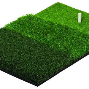 Franklin Sports Tri-Turf Golf Hitting Mat with Rubber Tee - Practice Aid Golf for All Levels - Portable Hitting Grass for Golf Driving, Green Multi, (Model: 92502X)