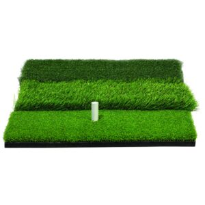 Franklin Sports Tri-Turf Golf Hitting Mat with Rubber Tee - Practice Aid Golf for All Levels - Portable Hitting Grass for Golf Driving, Green Multi, (Model: 92502X)