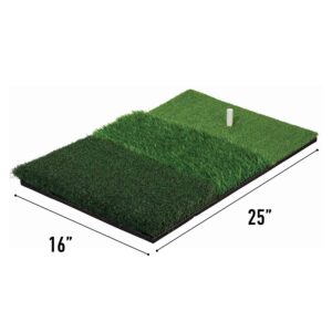 Franklin Sports Tri-Turf Golf Hitting Mat with Rubber Tee - Practice Aid Golf for All Levels - Portable Hitting Grass for Golf Driving, Green Multi, (Model: 92502X)