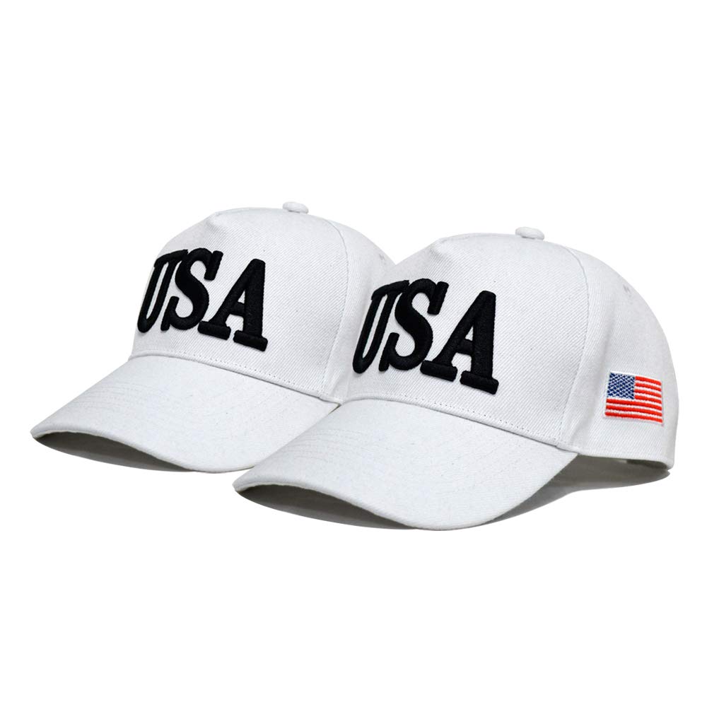 DISHIXIAO USA 2Pack Baseball Cap Polo Style Adjustable Embroidered Dad Hat American Flag for Men and Women (0.USA White-2)