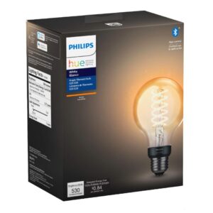 philips hue white filament globe g25 led smart vintage bulb, bluetooth & hub compatible (hue hub optional), voice activated with alexa