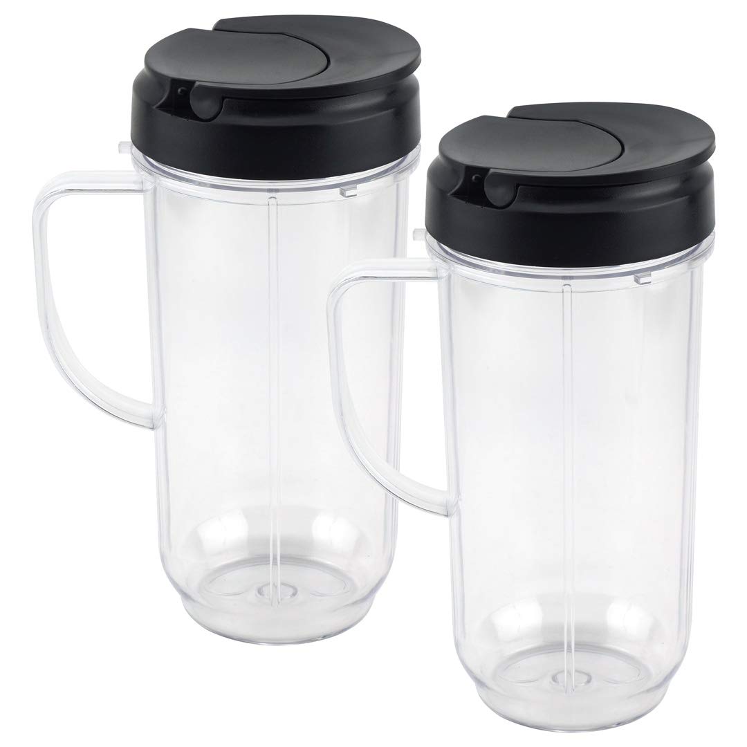 Felji 2 Pack 22 oz Tall Cup includes Flip Top To Go Lid Replacement Part compatible with 250W Magic Bullet MB 1001 Blenders