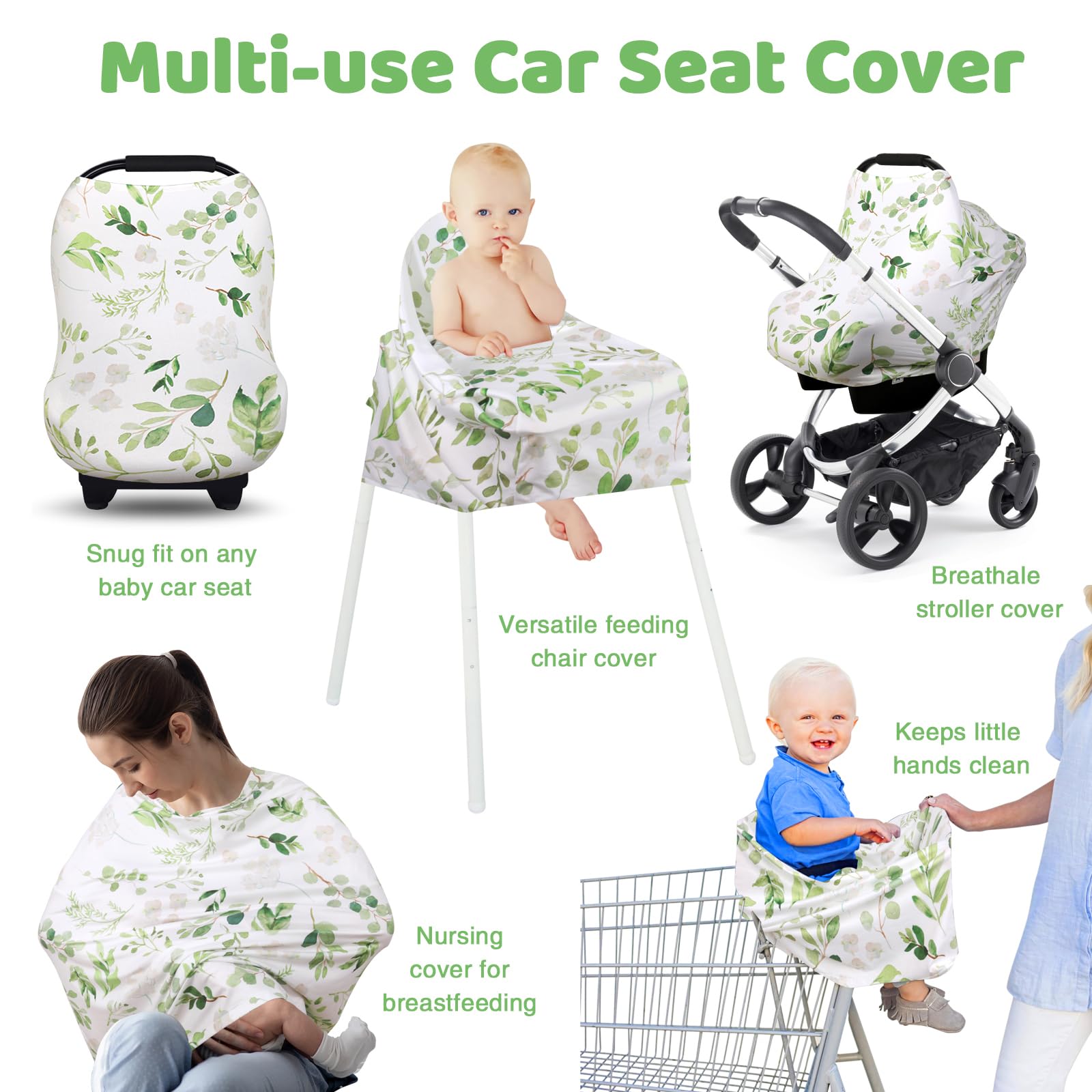 Nursing Cover Breastfeeding Scarf, Car Seat Covers for Babies Infant Carseat Canopy, Stretchy Soft Breathable Multi-Use Cover Ups for Stroller High Chair Shopping Cart, Baby Essentials for Summer