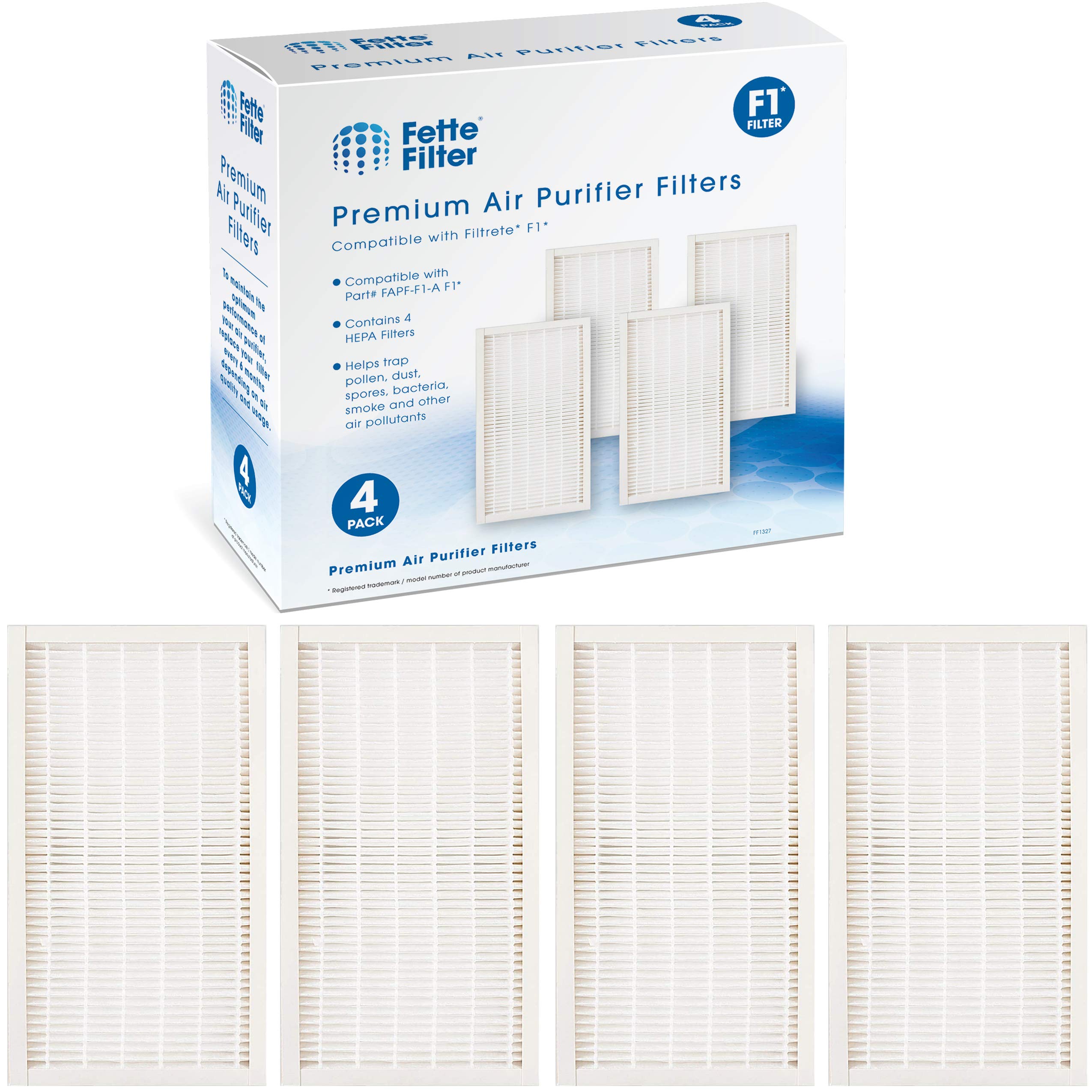 Fette Filter - 4 True HEPA Filters Compatible with 3M Filtrete F1 Replacement Filter for Purifier FAP-C01-F1,FAP-T02-F1, FAP-C01BA-G1, FAP-T02WA-G1, FAP-ST02W FAP-ST02N Compare to Part # FAPF-F1-A F1