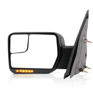 ineedup tow mirror towing mirror fits for 2004-2014 for ford for f-150 with power heated turn signal light left driver side manual folding 1 piece