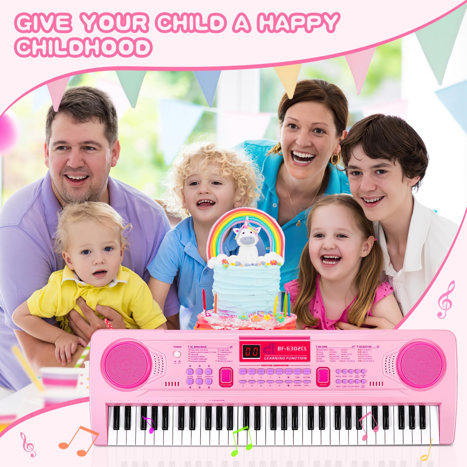 WOSTOO Kids Keyboard Piano, Portable 61 Keys Keyboard Electronic Digital Piano, Early Learning Educational Musical Piano Toy Keyboard Gift for Beginners with Music Stand, Microphone (Pink)