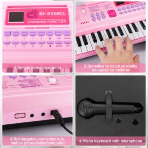 WOSTOO Kids Keyboard Piano, Portable 61 Keys Keyboard Electronic Digital Piano, Early Learning Educational Musical Piano Toy Keyboard Gift for Beginners with Music Stand, Microphone (Pink)