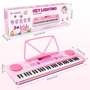 WOSTOO Kids Keyboard Piano, Portable 61 Keys Keyboard Electronic Digital Piano, Early Learning Educational Musical Piano Toy Keyboard Gift for Beginners with Music Stand, Microphone (Pink)