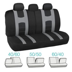 BDK carXS Forza Series Light Gray Seat Covers Full Set Combo with Car Floor Mats – Front and Rear Bench Seat Cover & Floor Mat Protector Set, Interior Covers for Auto Truck Van SUV