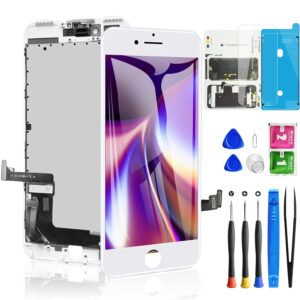 diykitpl for iphone 7 plus screen replacement 5.5 inch white, 3d touch lcd screen digitizer replacement for a1661,a1784,a1785, with repair tools kit+magnetic screw mats+screen protector