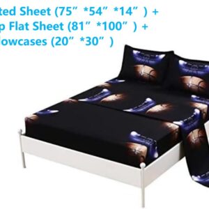 SDIII 4PCS Basketball Bed Sheet Set Full, Bed in a Bag Basketball Sheet Set, Super Soft Microfiber, Wrinkle and Fade Resistant, for Boys, Men and Basketball Lovers, Full