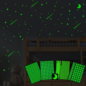 realistic glow in the dark stars and moon, 500pcs glow stars and shooting star, adhesive glow stars for kids bedroom,luminous stars stickers create a realistic starry sky,room decor,wall stickers