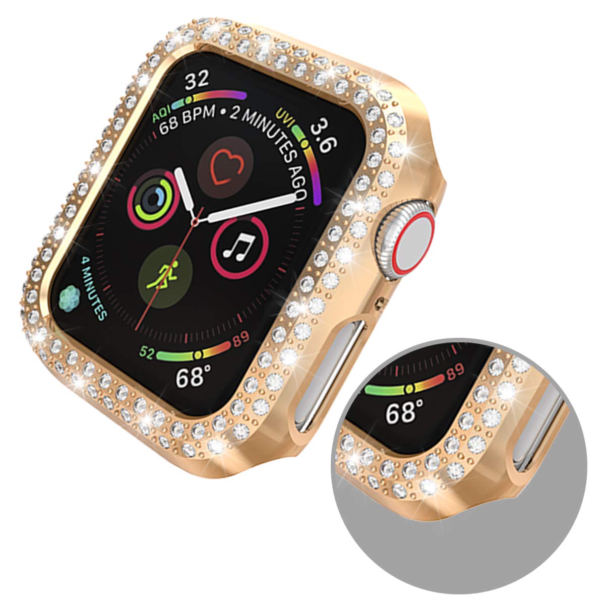 5Pack Protector Case Compatible with Apple Watch SE Series 6 5 4 44mm Cover, Double Row Bling Crystal Diamonds Protective Cover PC Plated Bumper Frame Accessories (5 Colors, 44mm)