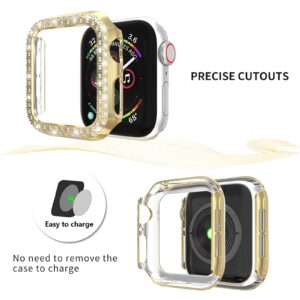 5Pack Protector Case Compatible with Apple Watch SE Series 6 5 4 44mm Cover, Double Row Bling Crystal Diamonds Protective Cover PC Plated Bumper Frame Accessories (5 Colors, 44mm)