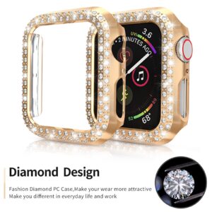 5Pack Protector Case Compatible with Apple Watch SE Series 6 5 4 44mm Cover, Double Row Bling Crystal Diamonds Protective Cover PC Plated Bumper Frame Accessories (5 Colors, 44mm)