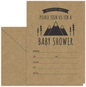 adventure awaits baby shower invitation / 25 mountain themed fill in the blank baby shower invites