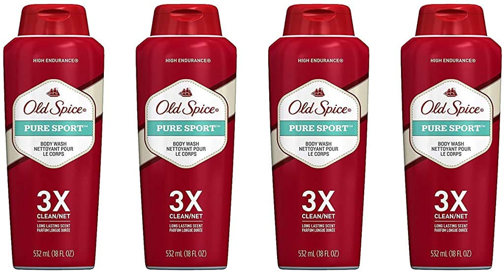 Old Spice High Endurance Body Wash for Men, Pure Sport - 18 Fl Oz / 532 mL x 4 Pack