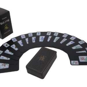 Funrarity Chinese Mahjong Cards Deluxe Set 144 Playing Cards with 2 Dice and Travel Bag (Mah Jong, Mahjongg, Mah-Jongg, Mah Jongg, Majiang) Plastic PVC Portable Durable Waterproof Black