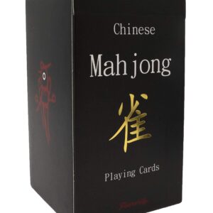 Funrarity Chinese Mahjong Cards Deluxe Set 144 Playing Cards with 2 Dice and Travel Bag (Mah Jong, Mahjongg, Mah-Jongg, Mah Jongg, Majiang) Plastic PVC Portable Durable Waterproof Black