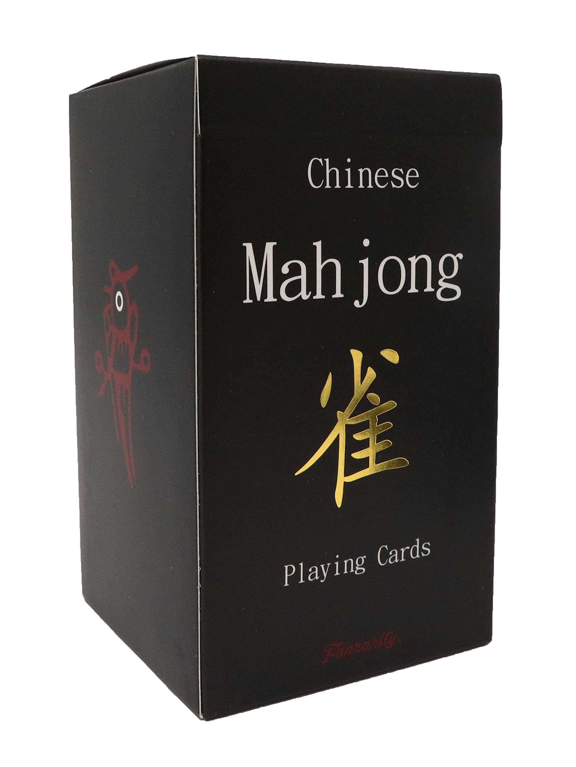 Funrarity Chinese Mahjong Cards Deluxe Set 144 Playing Cards with 2 Dice and Travel Bag (Mah Jong, Mahjongg, Mah-Jongg, Mah Jongg, Majiang) Plastic PVC Portable Durable Waterproof Black