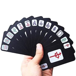 Funrarity Chinese Mahjong Cards Deluxe Set 144 Playing Cards with 2 Dice and Travel Bag (Mah Jong, Mahjongg, Mah-Jongg, Mah Jongg, Majiang) Plastic PVC Portable Durable Waterproof Black