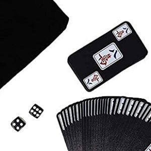 Funrarity Chinese Mahjong Cards Deluxe Set 144 Playing Cards with 2 Dice and Travel Bag (Mah Jong, Mahjongg, Mah-Jongg, Mah Jongg, Majiang) Plastic PVC Portable Durable Waterproof Black