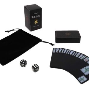 Funrarity Chinese Mahjong Cards Deluxe Set 144 Playing Cards with 2 Dice and Travel Bag (Mah Jong, Mahjongg, Mah-Jongg, Mah Jongg, Majiang) Plastic PVC Portable Durable Waterproof Black