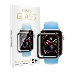 snsir screen protector 44mm for apple watch series 6/se series 5/4 [2 pack] [tempered glass] full coverage protective foil 9h 2.5d (black 44mm)