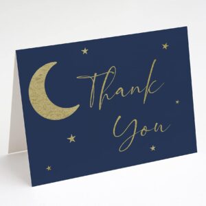 Twinkle Little Star Thank You Cards Star and Moon Over the Moon Theme Folding Notes Greeting Cards Navy Blue Gold Glitter Design Make A Wish Bright Night Boys Girls Gender Neutral (24 Count)