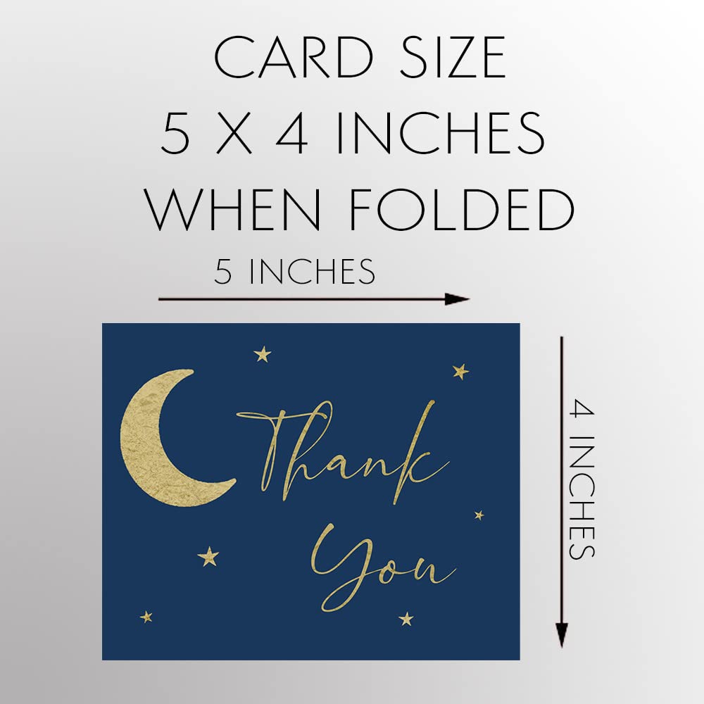 Twinkle Little Star Thank You Cards Star and Moon Over the Moon Theme Folding Notes Greeting Cards Navy Blue Gold Glitter Design Make A Wish Bright Night Boys Girls Gender Neutral (24 Count)