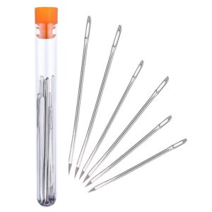 hekisn professional large-eye leather stitching needle with 3 different sizes for leather projects with storage container (6 pieces)