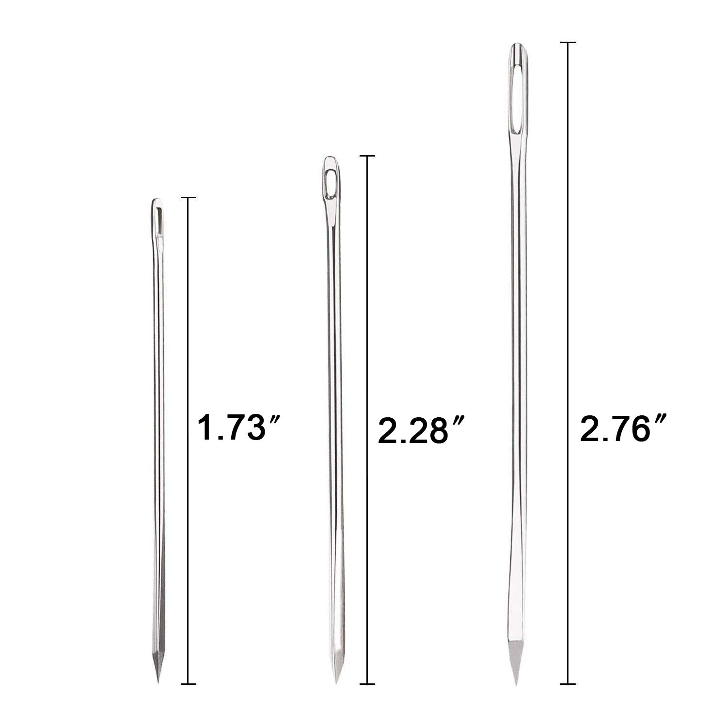 Hekisn Professional Large-Eye Leather Stitching Needle with 3 Different Sizes for Leather Projects with Storage Container (6 Pieces)