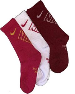 nike young athletes girls' 3-pack crew socks cushioned 10c-3y/5-7 (sock size)
