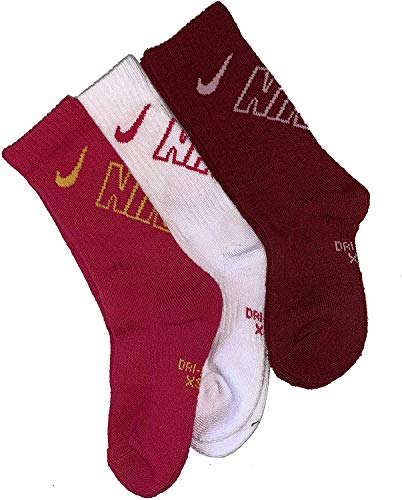 Nike Young Athletes Girls' 3-Pack Crew Socks Cushioned 10C-3Y/5-7 (Sock Size)