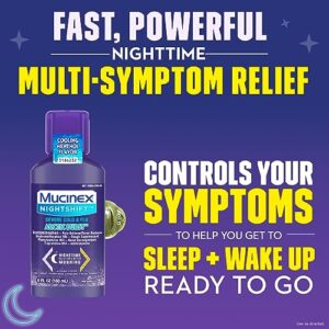 Mucinex® Nightshift® Cold & Flu Clear & Cool Liquid 6 fl. oz. Relieves Fever, Sneezing, Sore Throat, Runny Nose, Nasal Congestion, and Controls Cough with a Burst of Cooling Menthol