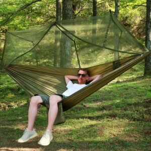 Camping Hammock 2 Person Hammocks with Net, Tent, Tree Straps Heavy Duty Waterproof Lightweight Nylon Portable Hammock for Hiking Outdoor Travel Beach Survival Backyard