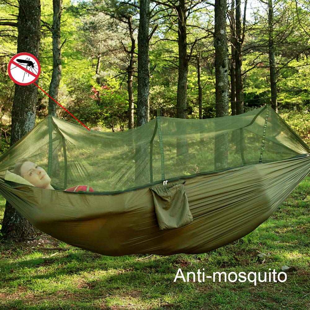 Camping Hammock 2 Person Hammocks with Net, Tent, Tree Straps Heavy Duty Waterproof Lightweight Nylon Portable Hammock for Hiking Outdoor Travel Beach Survival Backyard