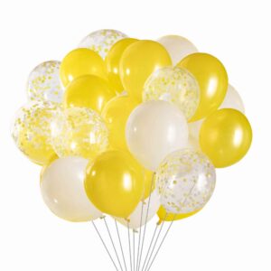 Aimto Yellow and White Balloons White and Yellow Confetti Balloons sunflower balloon,12 Inch–Pack of 50