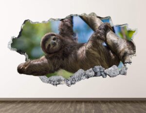 sloth wall decal art decor 3d smashed kids animal sticker mural nursery boys gift bl010 (22"w x 14"h)
