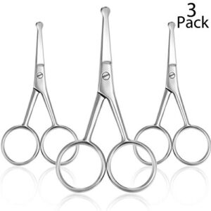 3 pieces nose hair scissors rounded tip scissors facial hair scissors stainless steel blunt tip scissor for eyebrows, nose, moustache, beard, grooming (silver)