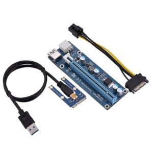 mini pci e to pci express16x extender riser adapter, sata power cord converter for video card mining adopt 4 solid-state capacitors, 6pin interface on the graphics card etc.