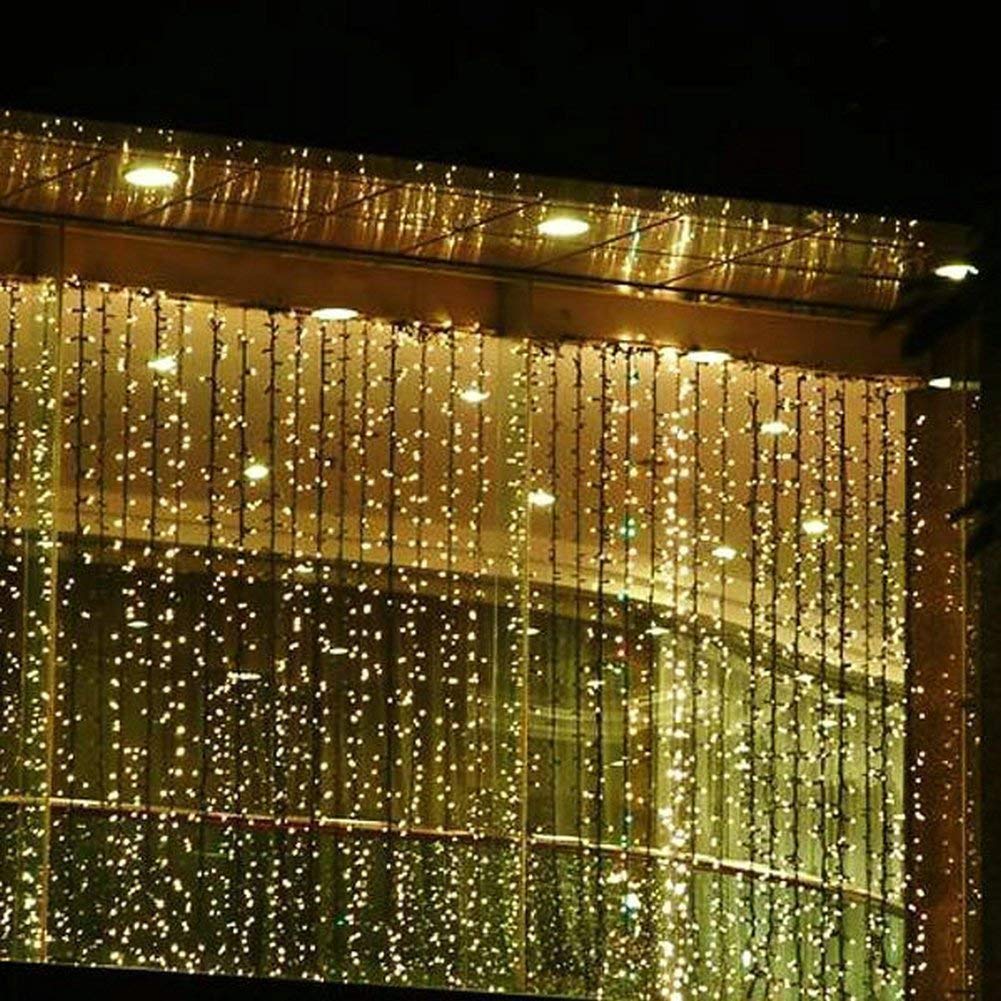 Curtain Lights 9.8ft 300led Window Curtain Icicle Lights, Waterproof Christmas Curtain String Fairy Wedding Lights for Outdoor Party Curtains Window Decorations (Warm White with Remote Control)