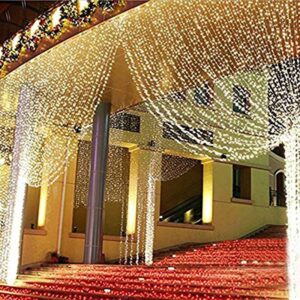 Curtain Lights 9.8ft 300led Window Curtain Icicle Lights, Waterproof Christmas Curtain String Fairy Wedding Lights for Outdoor Party Curtains Window Decorations (Warm White with Remote Control)