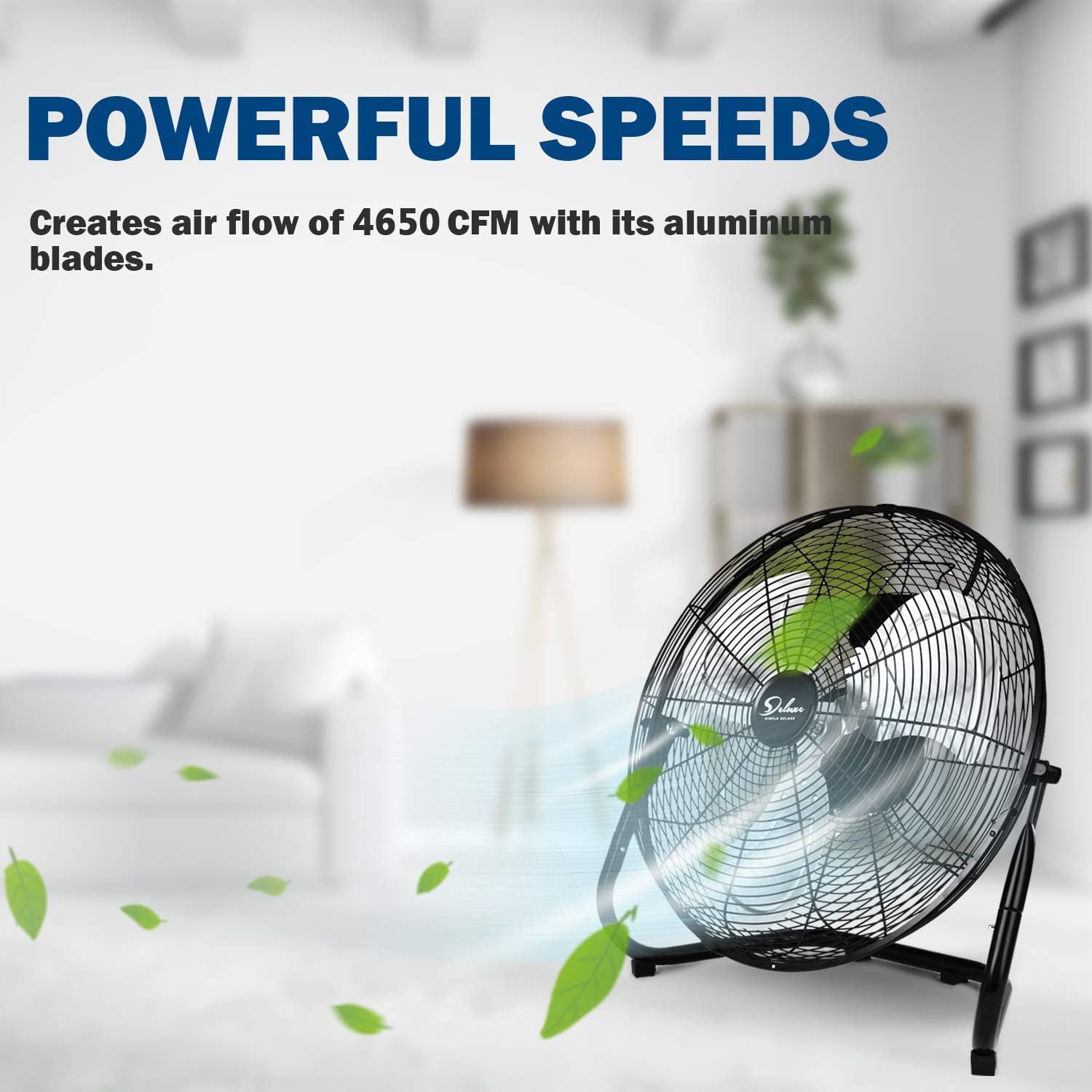 Simple Deluxe 20 Inch 3-Speed High Velocity Heavy Duty Metal Industrial Floor Fans Quiet for Home, Commercial, Residential, and Greenhouse Use, Outdoor/Indoor, Black, 1-Pack