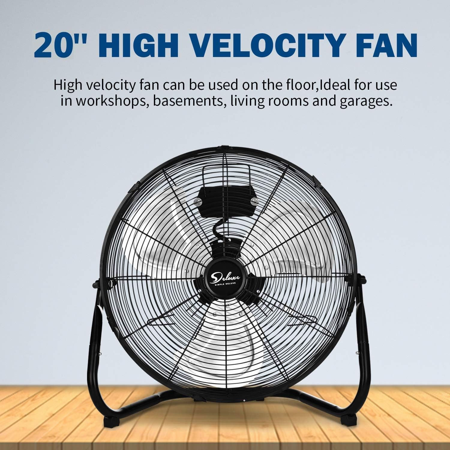 Simple Deluxe 20 Inch 3-Speed High Velocity Heavy Duty Metal Industrial Floor Fans Quiet for Home, Commercial, Residential, and Greenhouse Use, Outdoor/Indoor, Black, 1-Pack